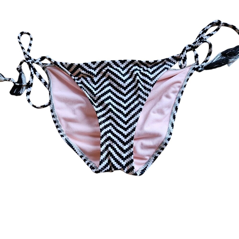 Xhilaration Chevron Stripe Bikini Bottoms Pink Tan Black‎ Juniors M Scoop Tie